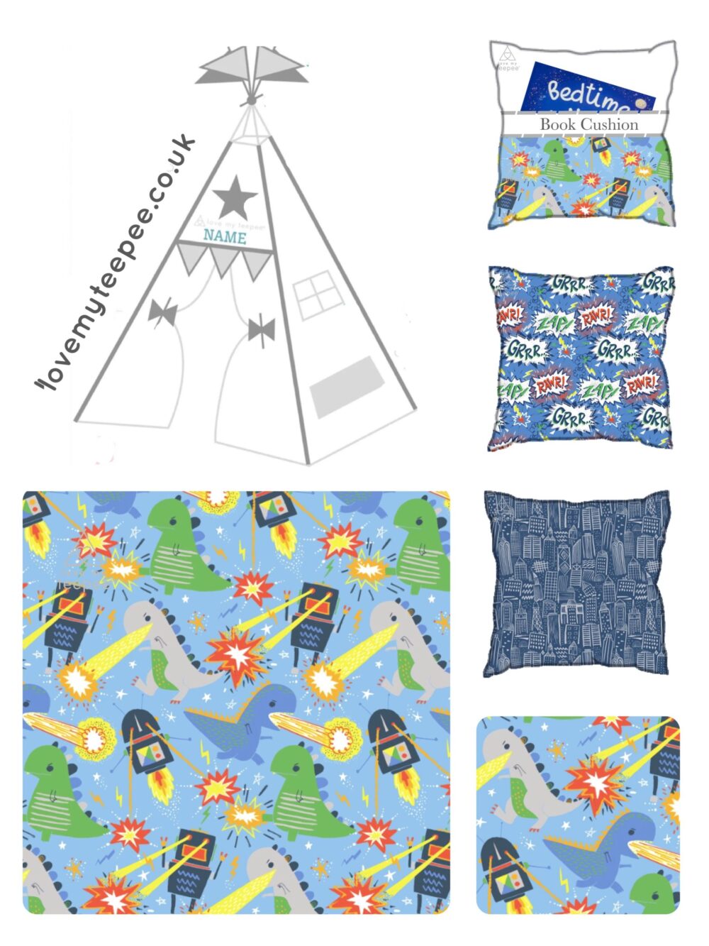 Monsters vs Robots blue children's teepee
