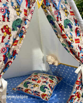 Handmade kids’ teepee add-on storage pocket, designed to attach neatly inside your teepee to keep books, toys and little treasures tidy. Made in coordinating cotton fabrics to match your teepee and accessories, adding a practical and beautifully finished touch to your child’s play space.