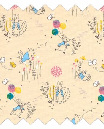 Playful Rabbit cream fabric with rabbits, bees and dandelion flowers on a warm neutral background for teepees and accessories
