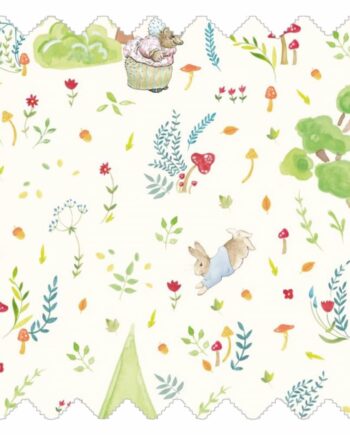 Whispering Woods fabric with woodland animals, rabbits, foxes and foliage on an ivory background for kids teepees and accessories