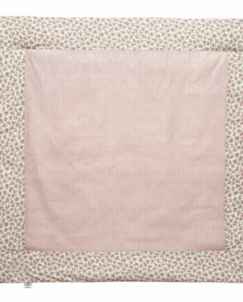 Handmade square padded kids floor play mat with blush pink centre and floral rose border
